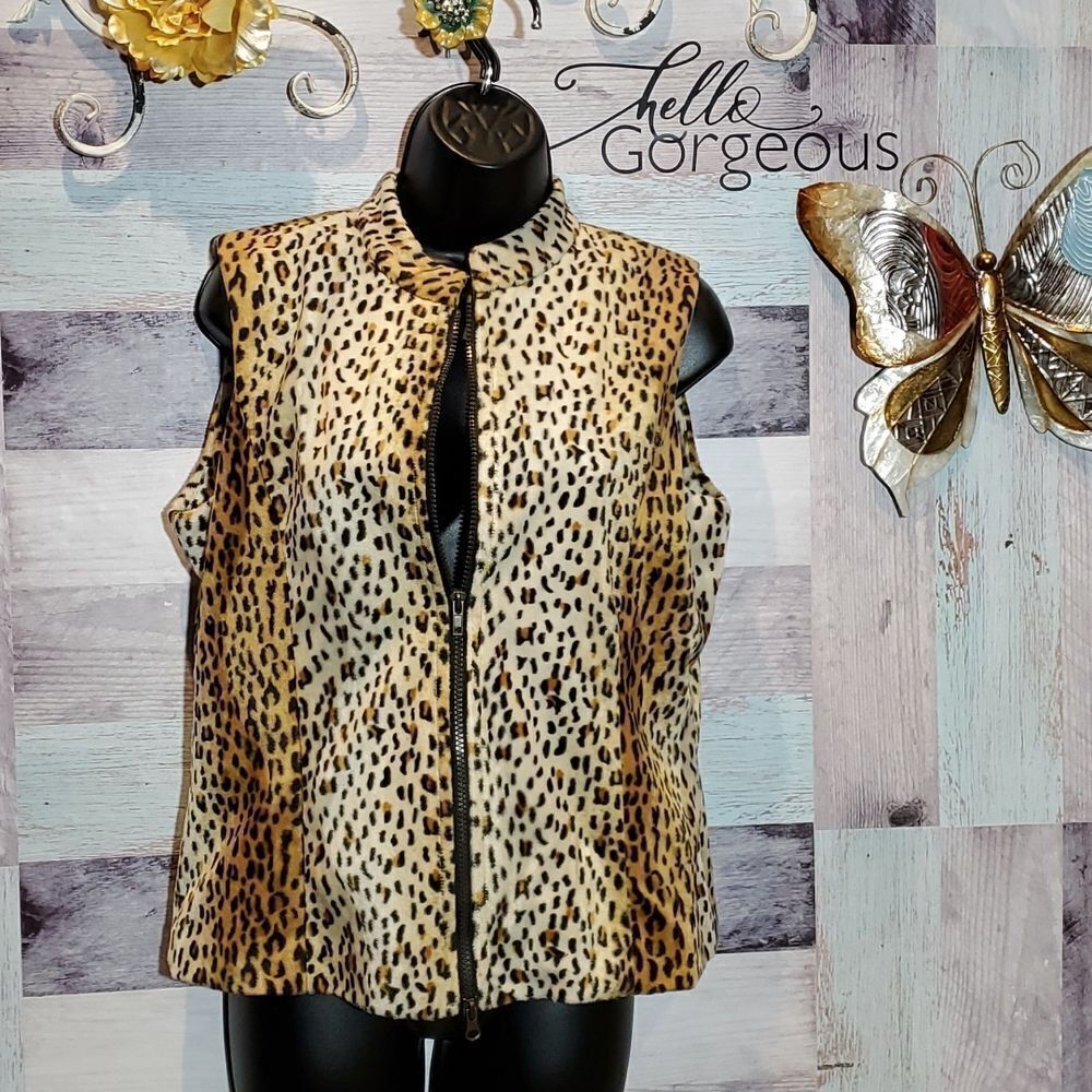 Vintage Animal Print Plush Zip Up Vest, Sz M, Very Unique!